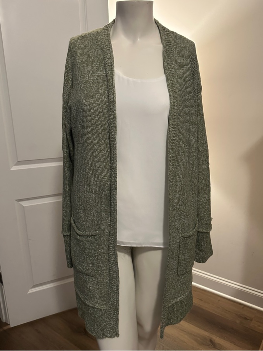 Wonderly Olive Green Open-Front Pocket Cardigan
